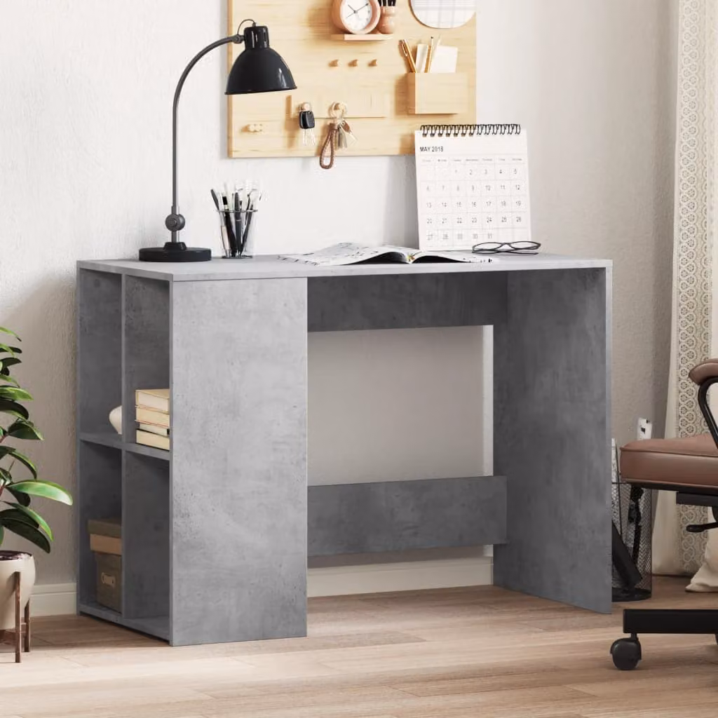 Scrivania moderna vidaXL in legno multistrato e MDF, colore grigio, L 102 x P 50 x H 75 cm