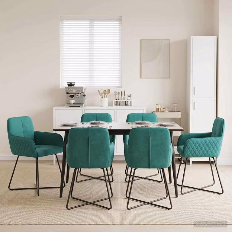 Set di 6 sedie da pranzo vidaXL in velluto turchese, L: 59 cm, P: 56,5 cm, H: 86 cm