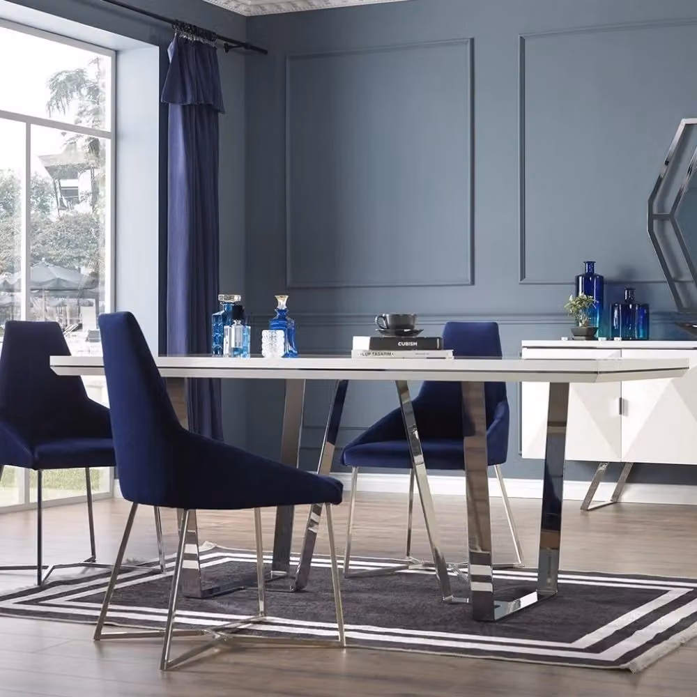 Tavolo Enzio rettangolare moderno in MDF e metallo bianco laccato lucido L: 185 cm, P: 95 cm, H: 78 cm – 2