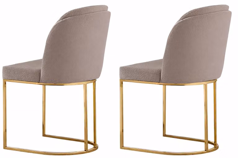 Elegante coppia di sedie con rivestimento in morbido tessuto e struttura color oro