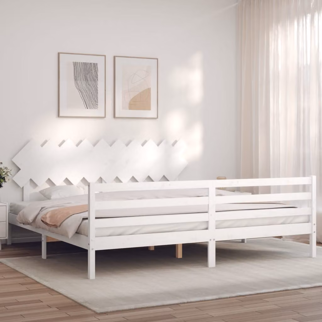 vidaXL Giroletto con Testiera in Legno Massello di Pino Bianco 200x200 cm