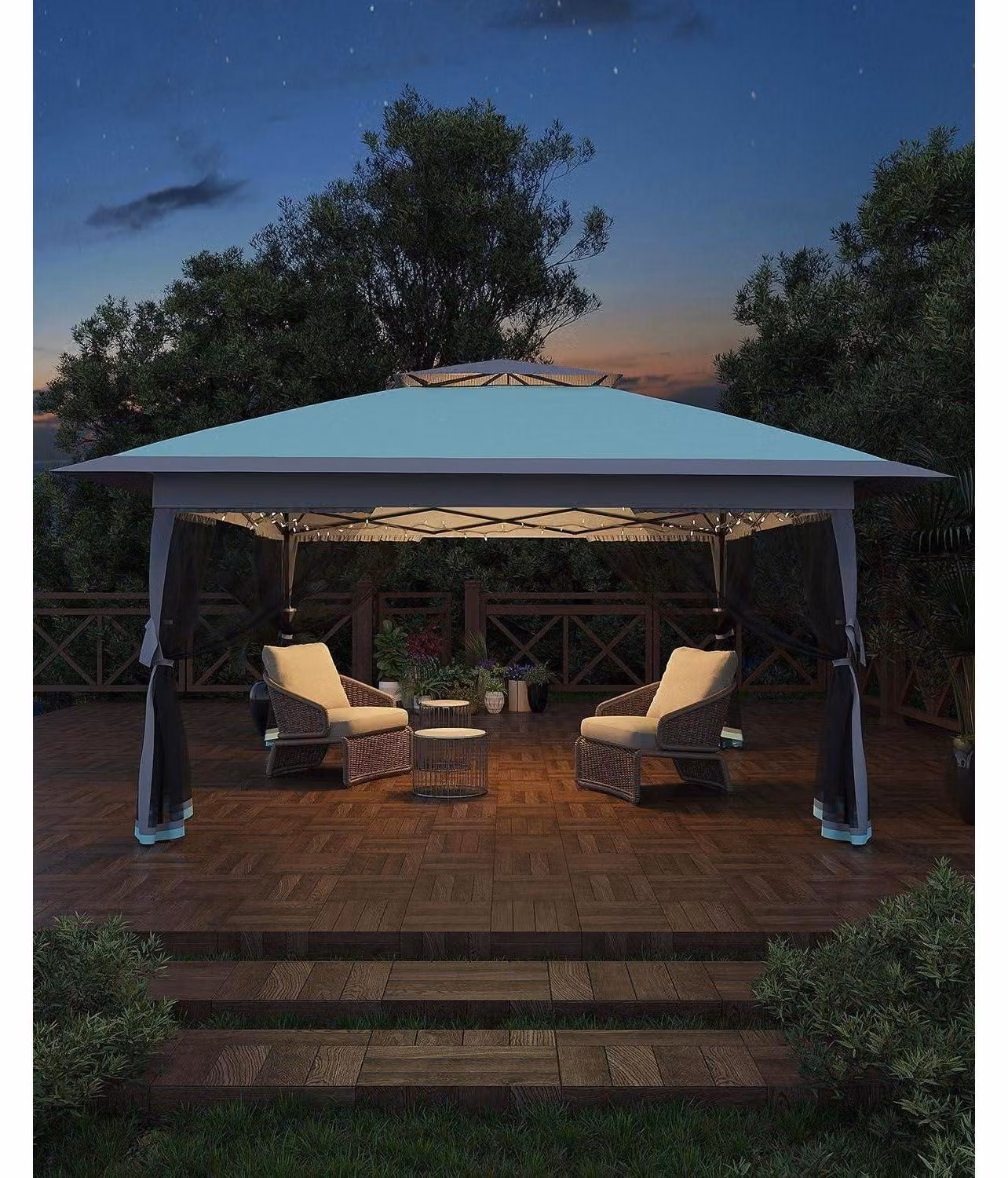 Gazebo da esterno con zanzariera, dimensioni 3x3 metri, impermeabile, protezione UV 50+, regolabile in altezza, con tetto a doppia falda