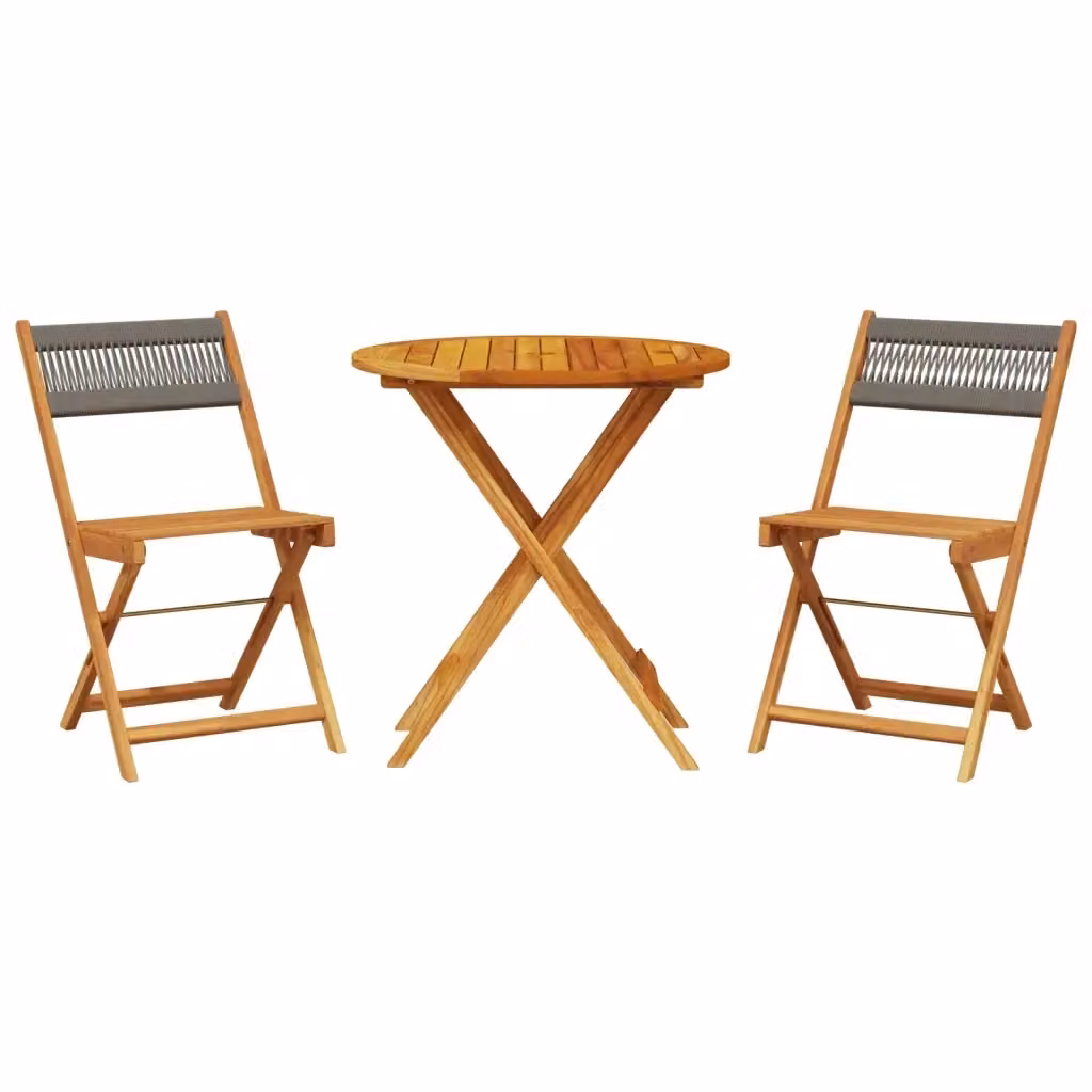 Set da Bistrot 3pz vidaXL Grigio in Polipropilene e Legno di Acacia Oliato – 2