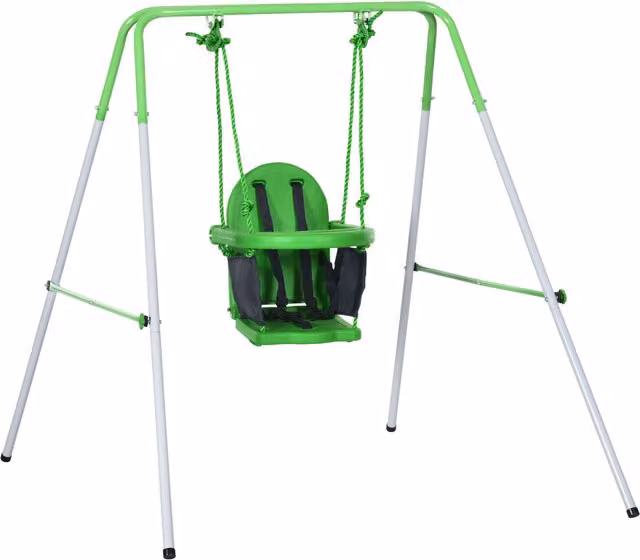 Altalena per bambini Outsunny da giardino e salotto in acciaio e PE con seggiolino e bretelle di sicurezza, Verde, L 146 x P 122 x H 122 cm