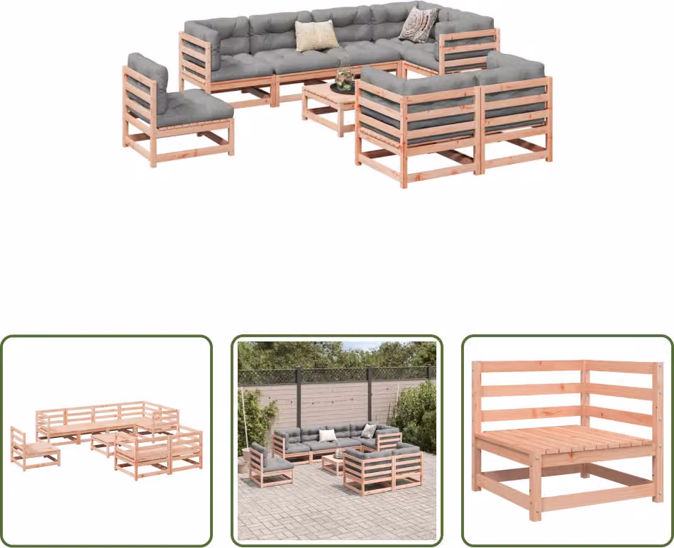 The Living Store Set di divani da giardino 9 pezzi in legno massiccio di abete Douglas
