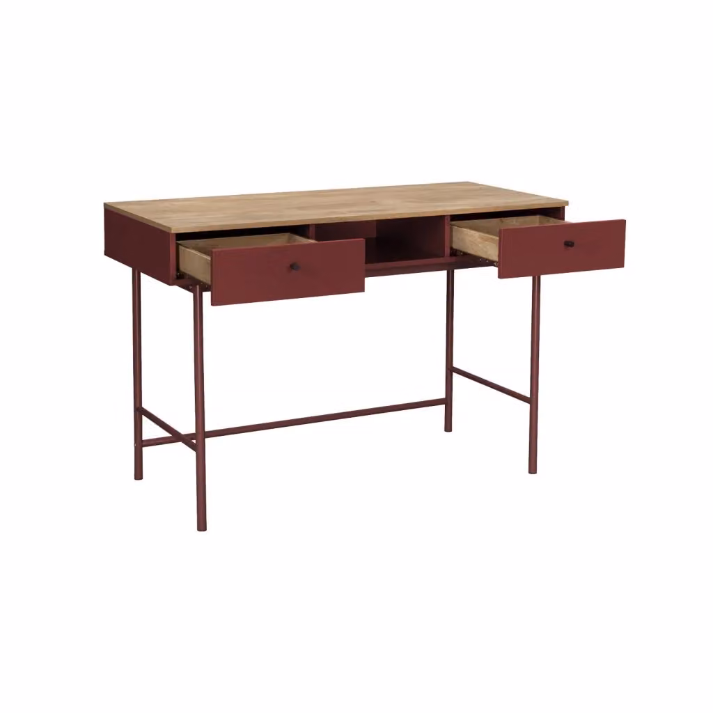 Scrivania moderna SWEEEK in legno di mango e metallo con 2 cassetti e 1 scomparto, L: 120 cm, P: 80 cm, H: 55 cm – 2