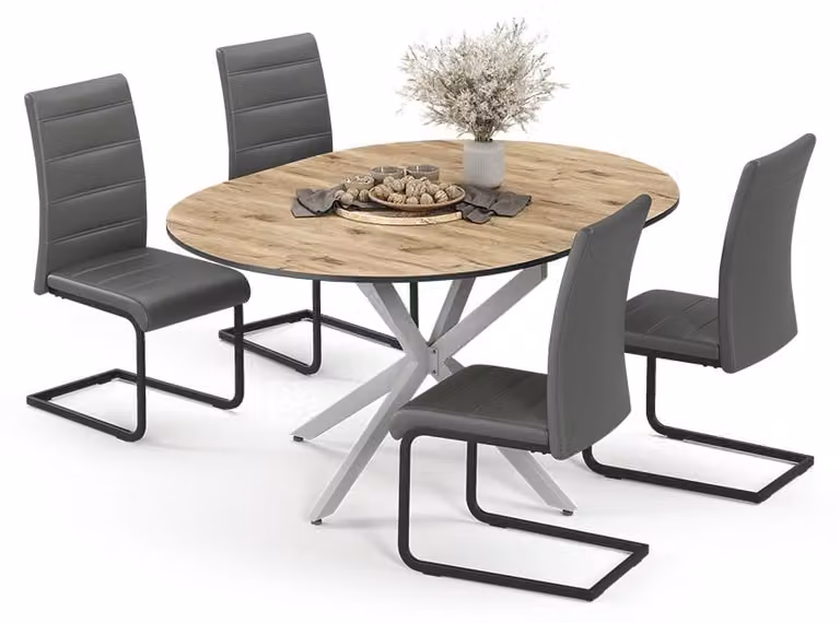 Set di tavoli da pranzo Vicco Loyd Rovere rustico/Grigio 120 x 120 cm con 4 sedie da pranzo, grigio, Model 63007