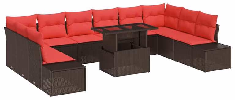Set da giardino composto da 11 pezzi, color marrone, in rattan sintetico