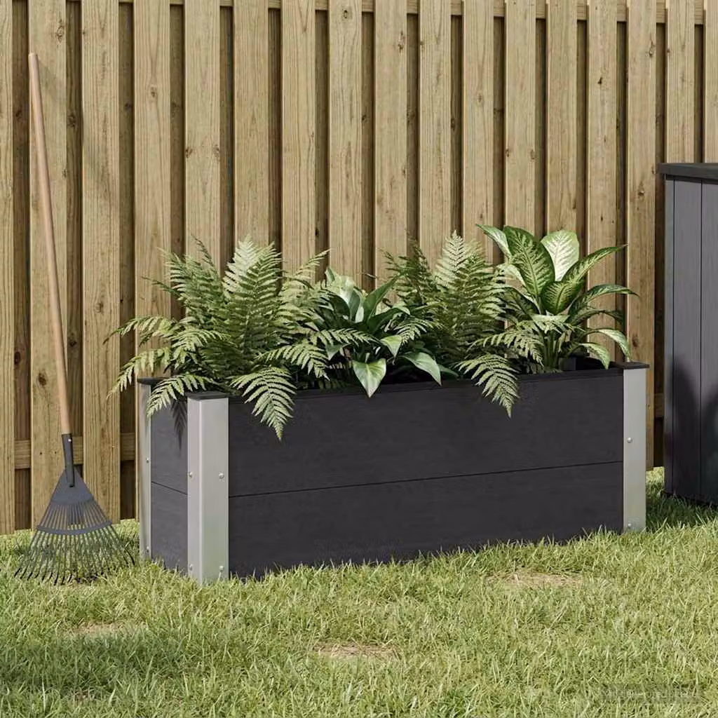 Letto rialzato da giardino vidaXL in WPC e alluminio, Nero, L: 100 cm, P: 30 cm, H: 36 cm