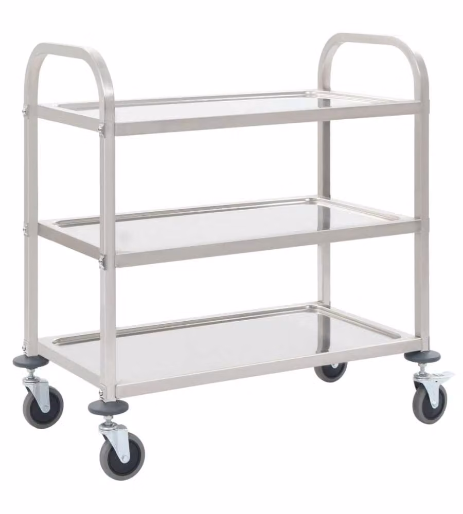 Carrello da Cucina a 3 Livelli 95x45x83,5 cm in Acciaio Inox