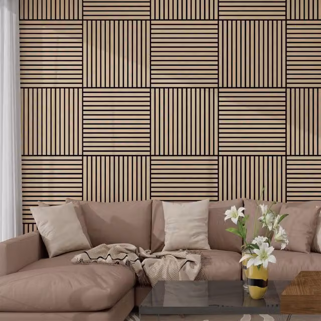Set di 12 pannelli murali 3D fonoassorbenti NEU.HOLZ con listelli dritti effetto noce chiaro, copertura 4,32 m², L/P: 60 x 60 cm