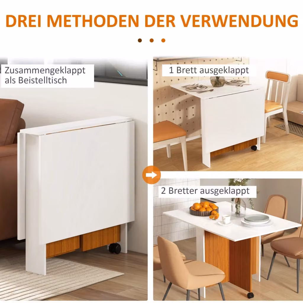 Tavolo pieghevole con ruote REDOM bianco e rovere L: 120 cm, P: 80 cm, H: 73 cm – 2