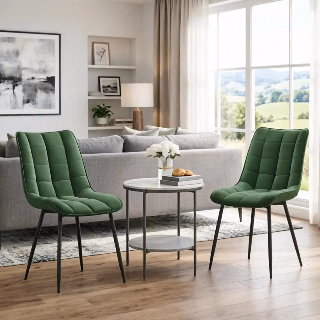 Set di 2 sedie da pranzo MIVRAY in velluto verde con gambe in metallo e legno – 2