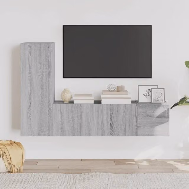 Set di mobili porta TV da soggiorno vidaXL in legno multistrato, 3 pezzi, colore grigio opaco – 1