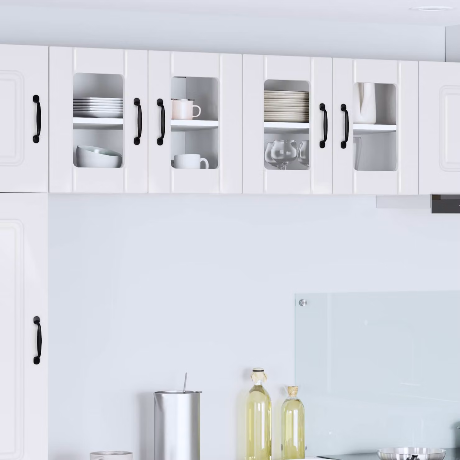 Mobile da parete LUCCA vidaXL in MDF e vetro, Bianco Lucido, 2 pezzi, L: 60 cm, P: 40 cm, H: 60 cm