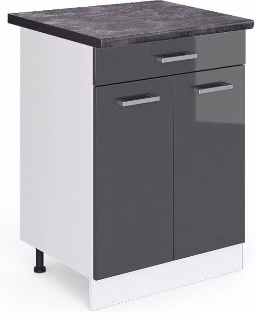Mobiletto base per cucina R-Line Antracite lucido/Bianco 60 cm con cassetto, PL Antracite Vicco
