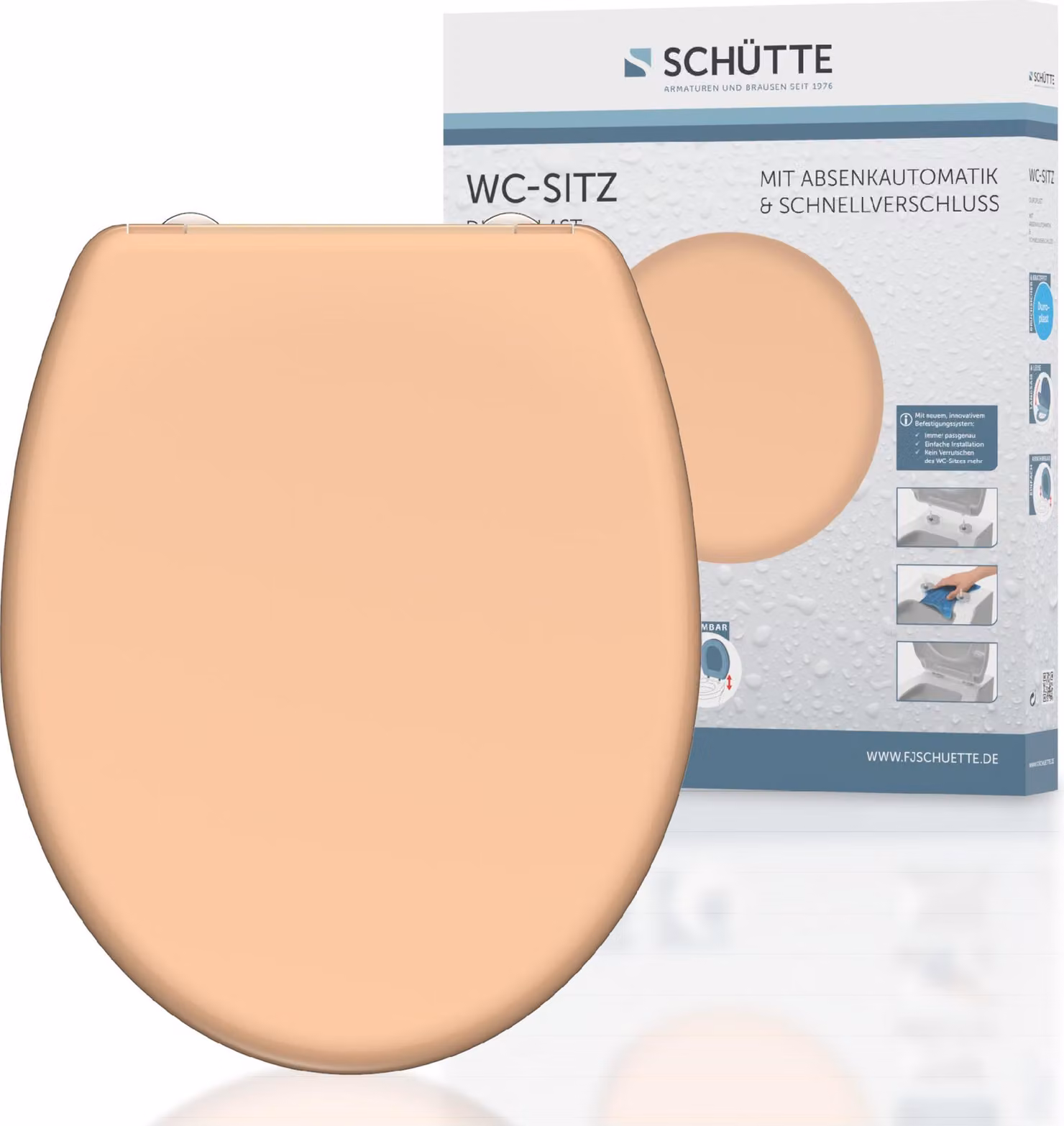 Sedile WC SCHÜTTE BEIGE, sedile WC in duroplast con chiusura morbida e sgancio rapido, sedile WC, copertura WC, sedile WC