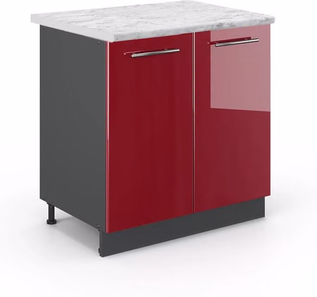 Mobiletto base cucina Fame-Line Bordeaux lucido/Antracite 80 cm piano di lavoro Marmo Vicco