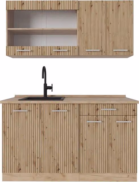 Cucina monoblocco R-Line Rovere artigianale/Rovere dorato 140 cm senza piano di lavoro Vicco
