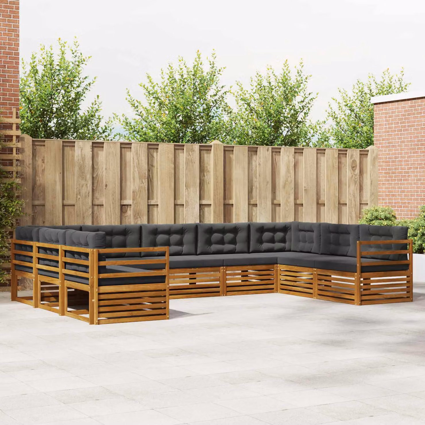 vidaXL Set di divani da esterno a L in legno di acacia, 9 pezzi, Beige e Antracite