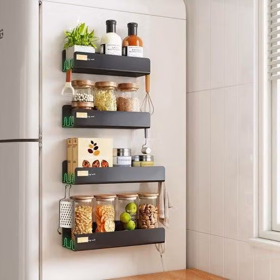 Scaffale magnetico per erbe aromatiche con 16 ganci, nero, multifunzionale
