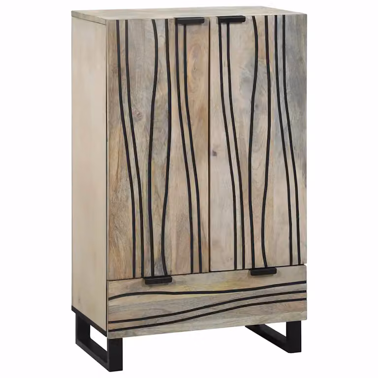 Mobile porta media moderno vidaXL in legno di mango e metallo, bianco, nero e beige