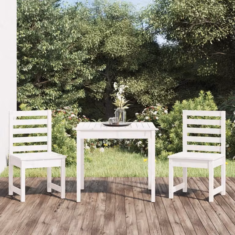 Set da bistrot da giardino vidaXL in 3 pezzi in legno di pino bianco laccato con tavolo quadrato e sedie