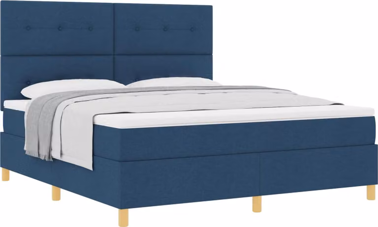 Letto a molle insacchettate con materasso e testata in tessuto blu 180 x 200 cm