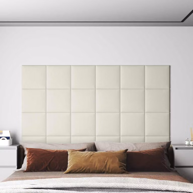 Testiera da parete moderna vidaXL in velluto beige composta da 12 pannelli imbottiti