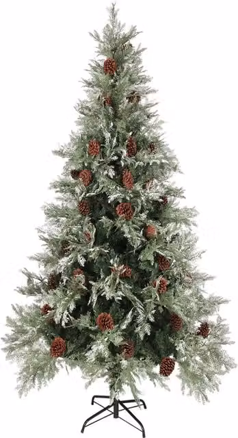 Albero di Natale DESIGN IN con decorazioni a pigne verde e bianco, Altezza: 225 cm, Larghezza: 120 cm, Profondità: 120 cm
