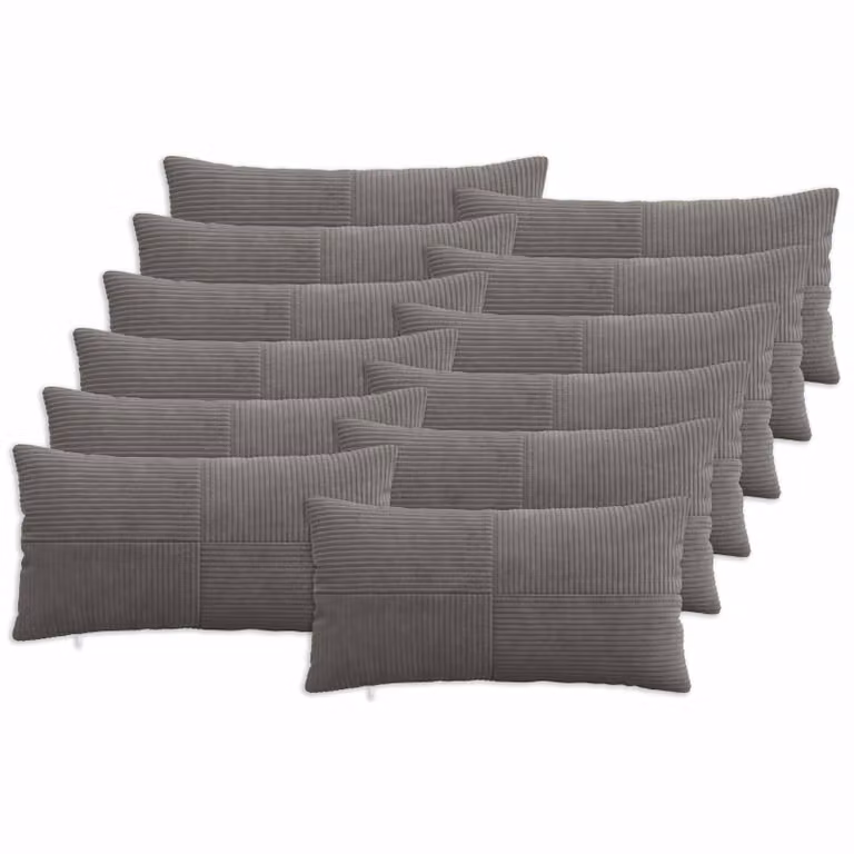 Set di 12 federe vidaXL ALMELO in velluto a coste grigio scuro, L 80 x P 40 cm