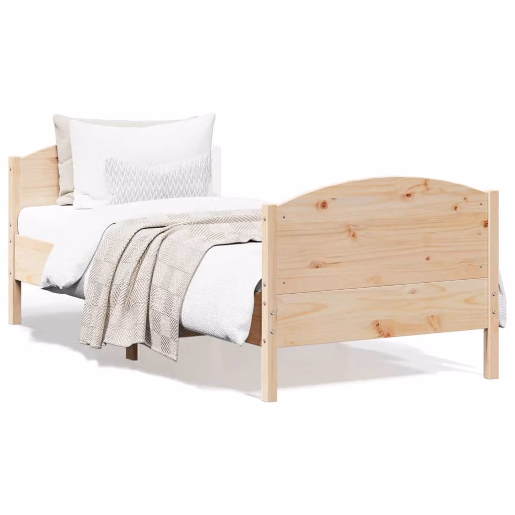Letto singolo vidaXL in legno massello di pino marrone stile rustico con doghe piatte, L/P/H: 80 x 190 x 80,5 cm