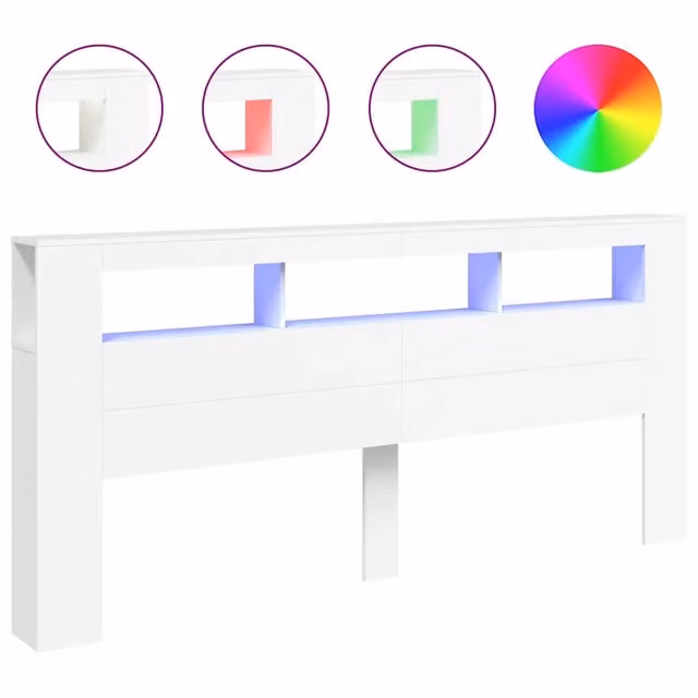 Testata LED Design In Bianca in Legno Multistrato con Mensola e Porta USB L/P/H: 220 x 18,5 x 103,5 cm – 1