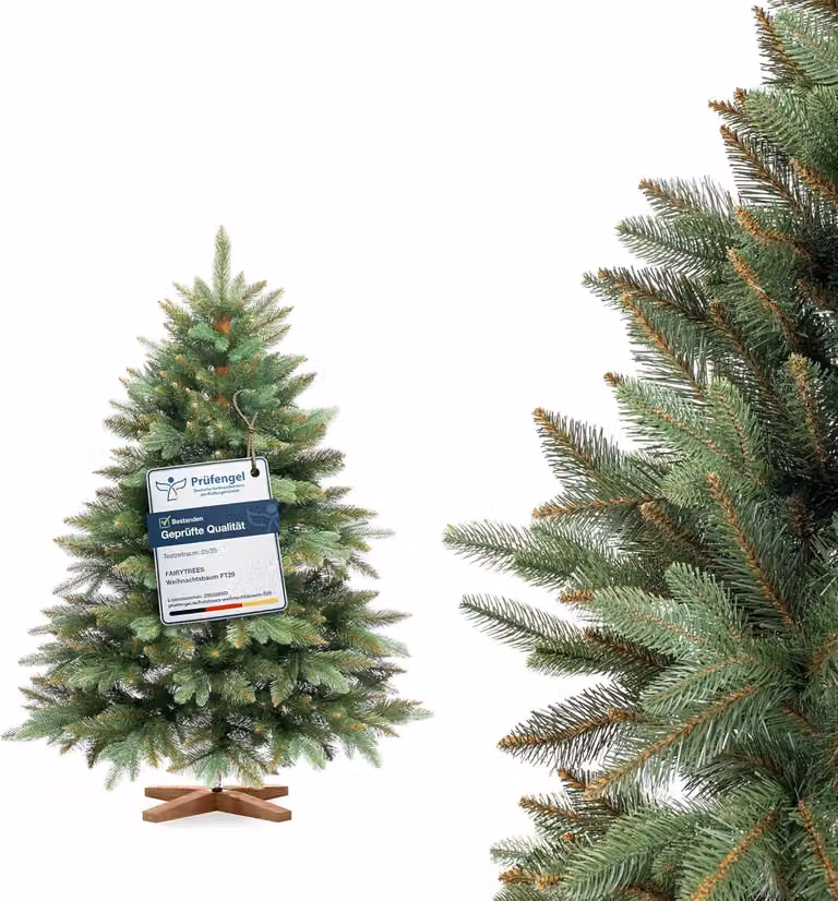 Albero FAIRYTREES Nordman Premium 120 cm, realizzato nell'UE. Albero di Natale artificiale formato da due materiali diversi