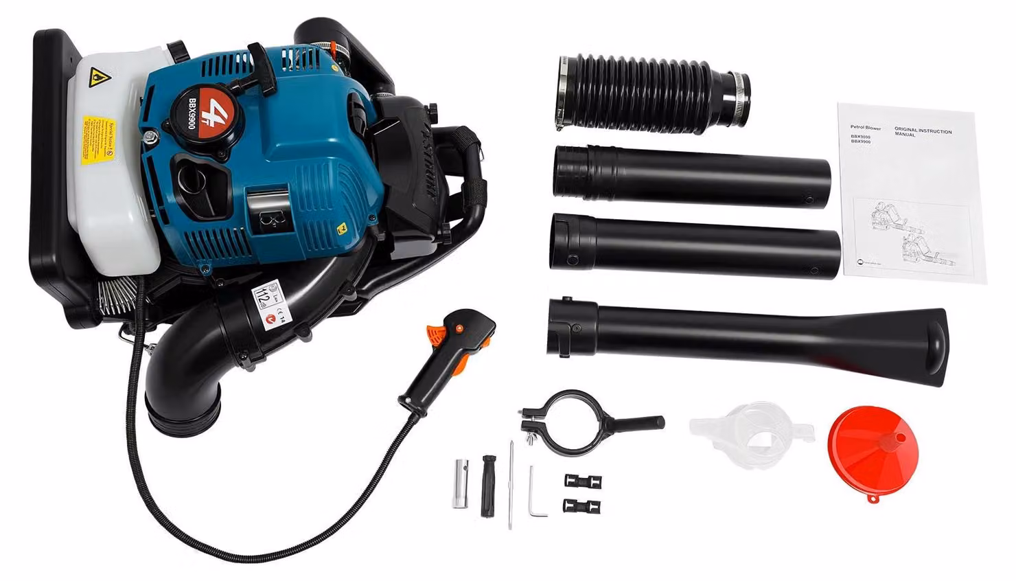 Soffiatore per foglie - Zaino - Motore a benzina a 4 tempi - 2,6 kW - 7.000 giri/min - Velocità regolabile - Senza fili - Per la cura del giardino e del prato