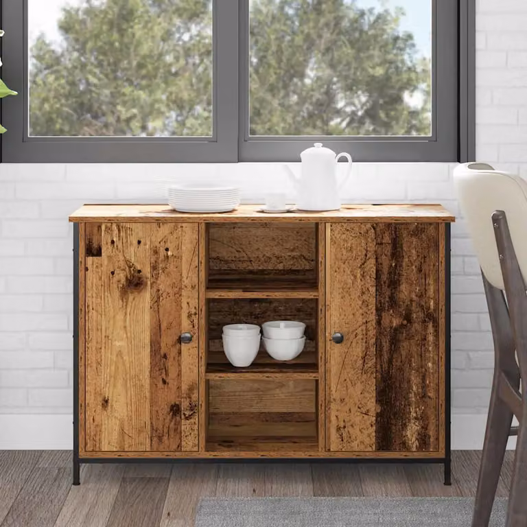Credenza moderna vidaXL in legno e metallo color marrone L: 100 cm, P: 35 cm, H: 70 cm