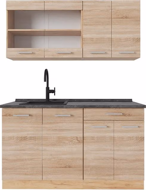 Cucina monoblocco R-Line Sonoma/Rovere dorato 140 cm, PL Antracite Vicco