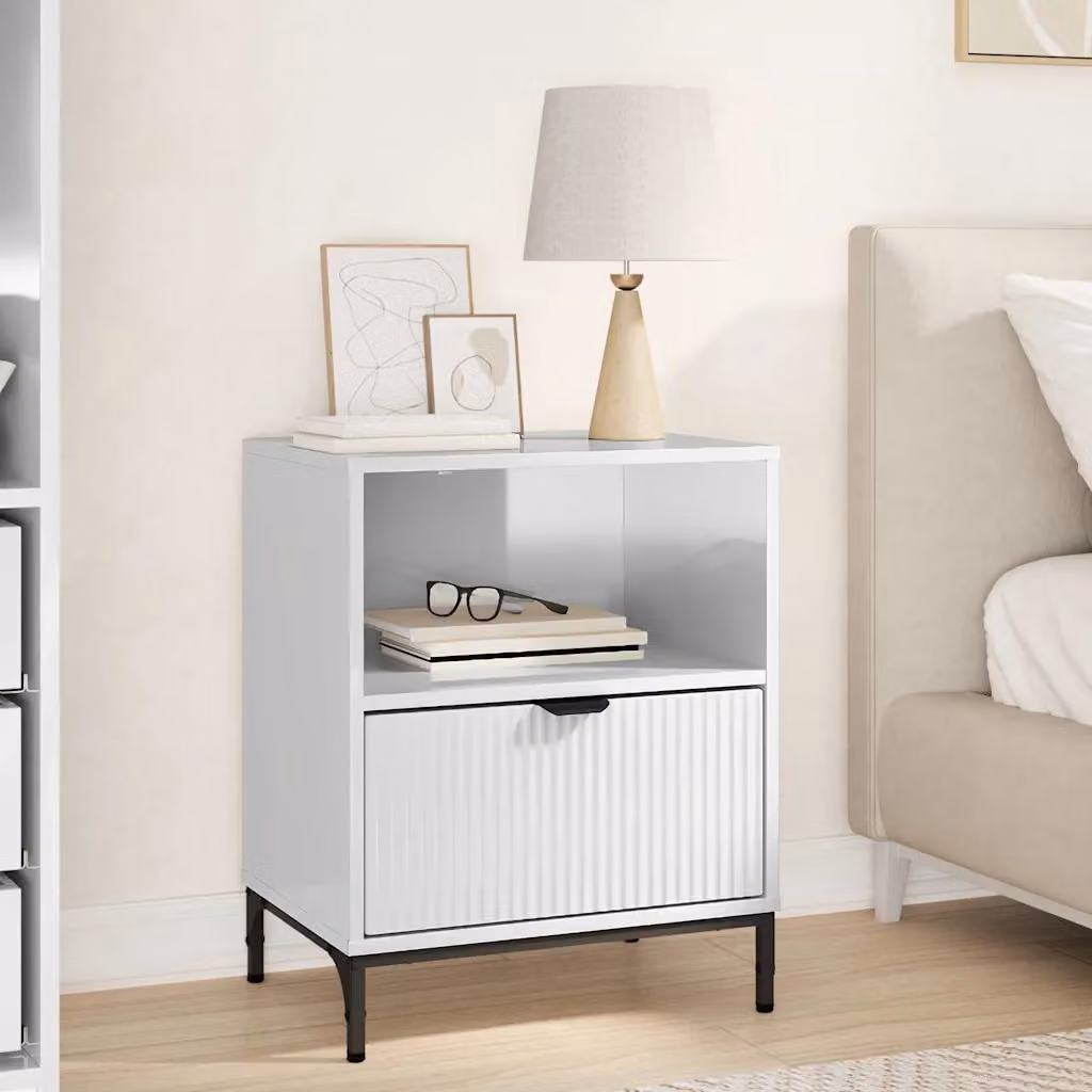 vidaXL Armadio da Notte Moderno Bianco Lucido L: 49 cm, P: 36 cm, H: 61 cm