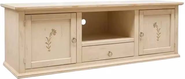 Porta TV Mobili 2G in stile shabby chic con 2 ante e 1 cassetto, colore avorio e bianco con decori floreali, L: 160 cm, P: 46 cm, H: 56 cm – 2