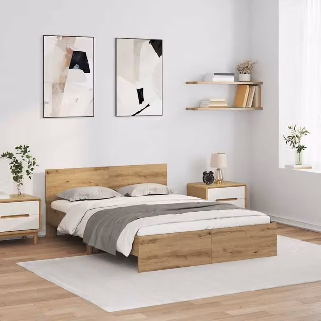 Letto moderno vidaXL in legno color rovere marrone L: 120 cm, P: 200 cm, H: 70 cm