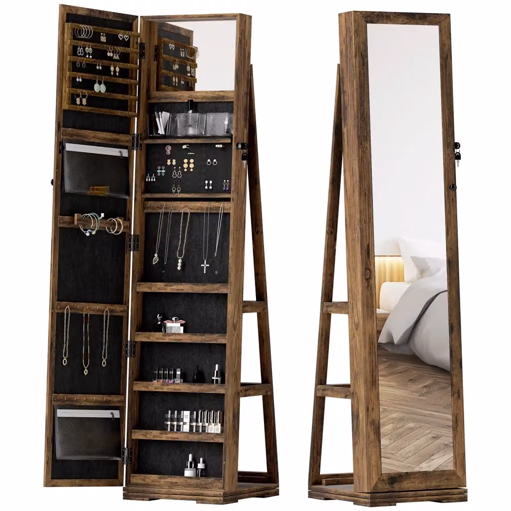 Armadio portagioie girevole con specchio e serratura XYLO Marrone rustico L: 38 cm, P: 19,5 cm, H: 160 cm – 2