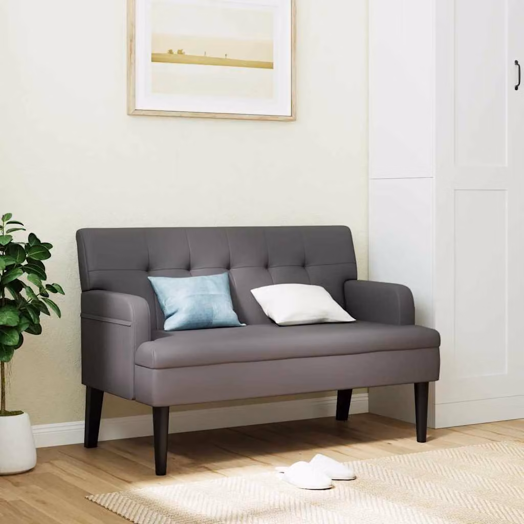 Panca con schienale vidaXL in similpelle grigia con braccioli per soggiorno o ufficio, L 112 x P 65,5 x H 75 cm