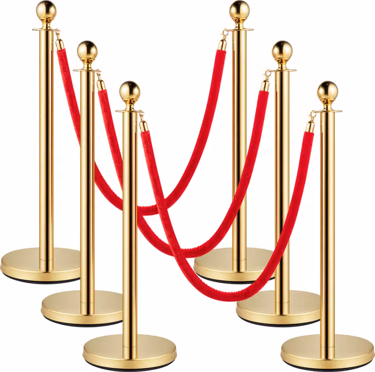 SucceBuy paletti barriera in acciaio inox, corde di velluto rosso lunghe 1,5 m, paletti con sfere dorate in cima, barriera rossa per feste, matrimoni, teatri, mostre, biglietterie