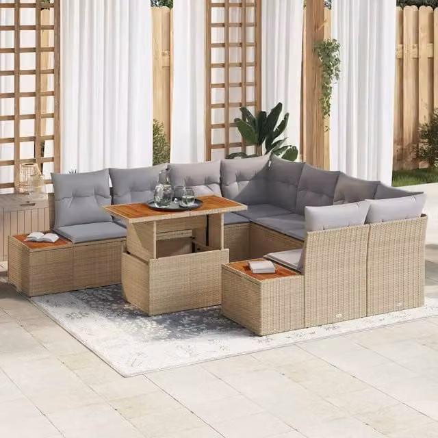 Set Divano da Giardino 9 pz Beige polyrattan 3350057