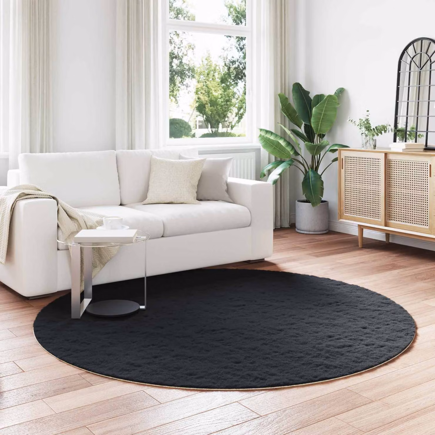vidaXL Tappeto antiscivolo in ecopelliccia sintetica OLITE Nero 160 x 160 cm