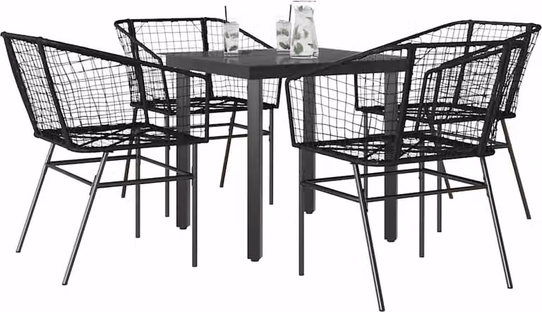 Maison Exclusive - Set Mobili da Pranzo per Giardino 5 pz Nero Polyrattan Vetro