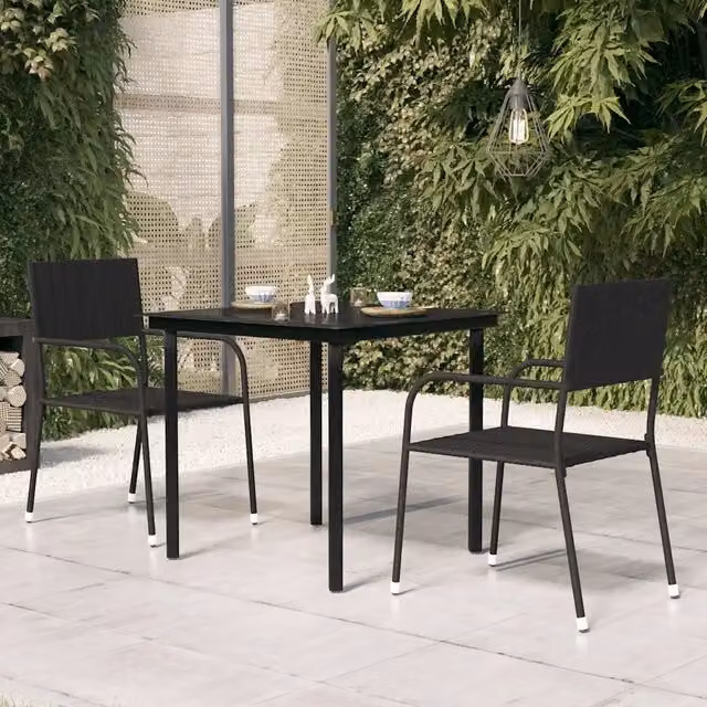 Tavolo da giardino quadrato vidaXL in acciaio verniciato nero e vetro L/P/H: 80 x 80 x 74 cm