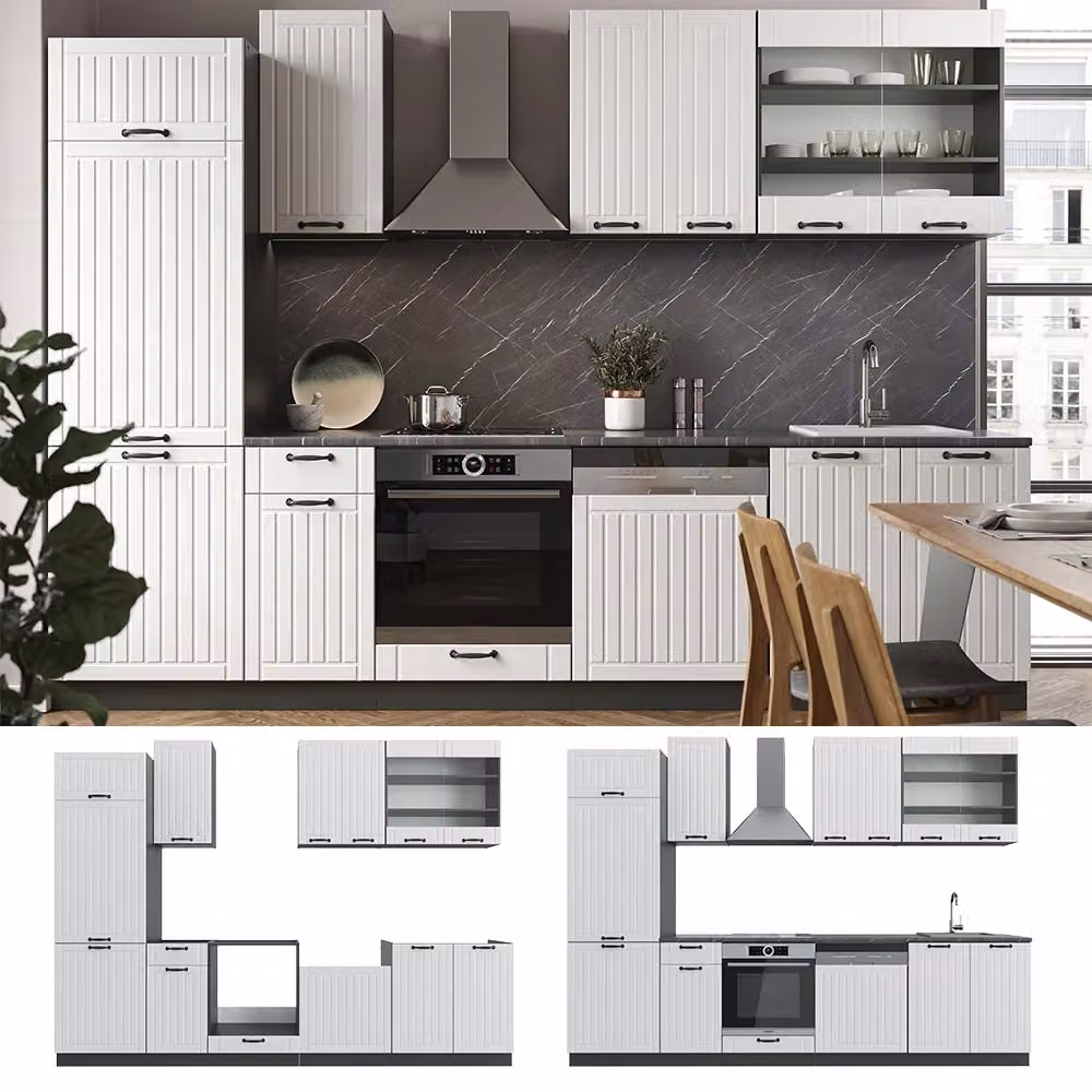 Cucina componibile Fame-Line Vicco Bianco rustico e Antracite, L: 300 cm – 2