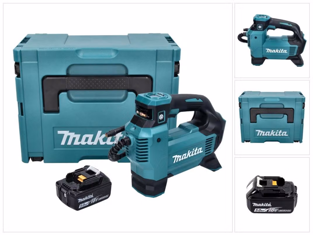 Compressore a batteria Makita DMP 181 T1J 18 V 11,1 bar + 1x batteria ricaricabile 5,0 Ah + Makpac - senza caricabatterie
