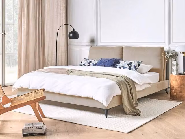 Letto imbottito Beliani in velluto a coste grigio talpa L/P/H: 180 x 200 cm – 1
